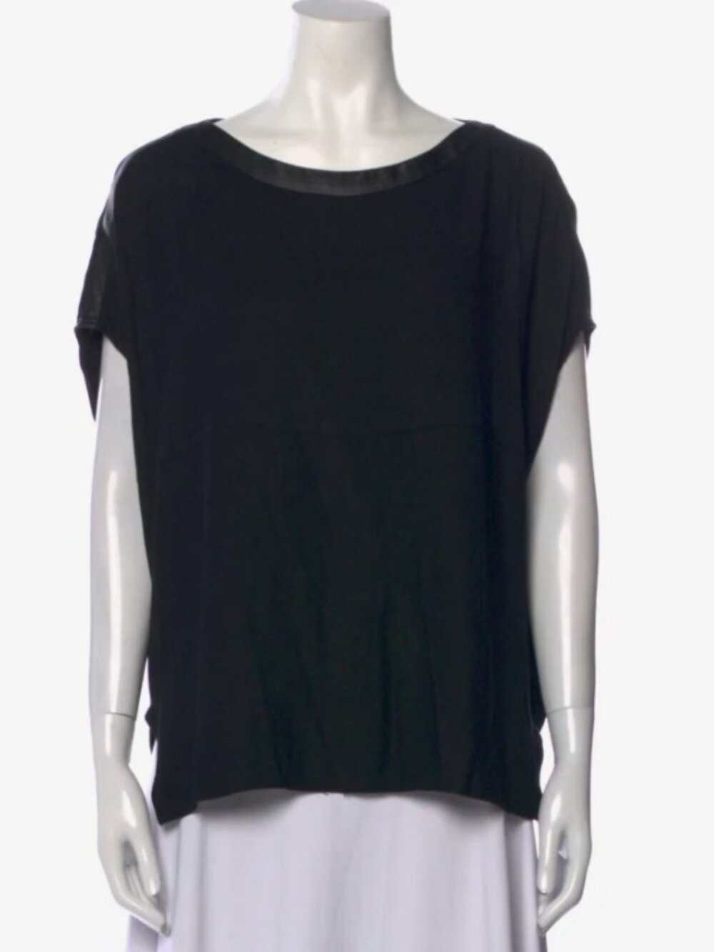Helmut Lang Loose Fit wool blend blouse with Leather trim. Sz M. Goof Cond